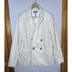 Sans Souci Blazer Jacket Womens M Cream Corduroy Double Breasted Career Chic